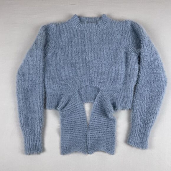 Windsor Cropped Tie Front Mock Neck Sweater Women’s Sm Powder Blue Pastel Cozy - Picture 13 of 16